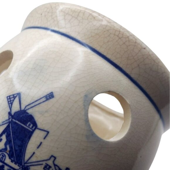 Vintage Delft Blue Holland Hand-Painted Ceramic Bulb Planter Windmill Sailboat - Picture 6 of 6